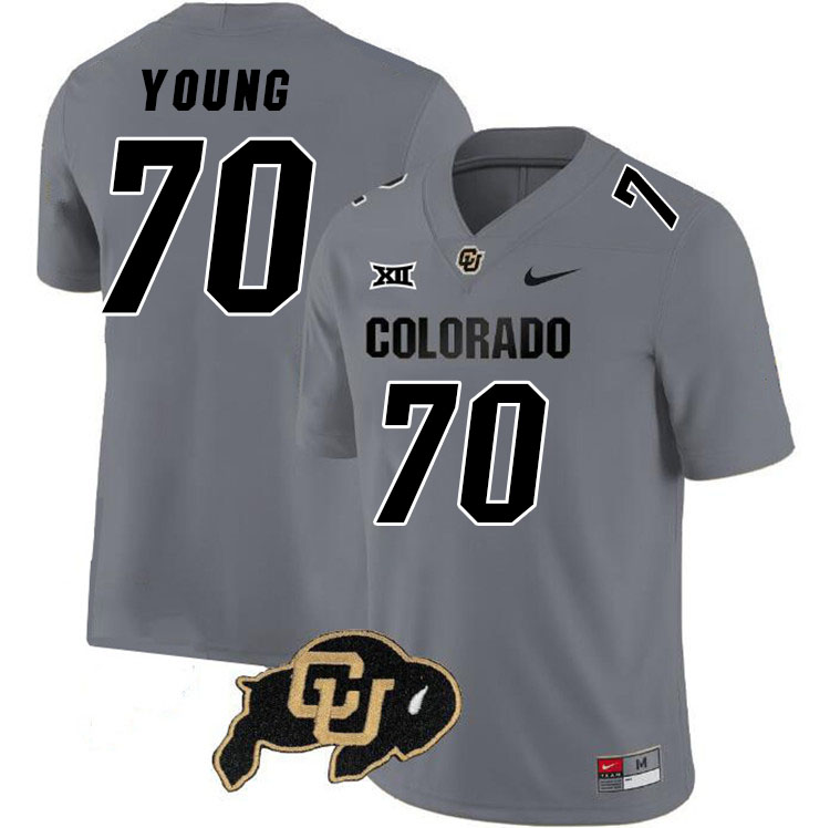 Colorado Buffaloes #70 Reggie Young Big 12 Conference College Football Jerseys Stitched Sale-Grey